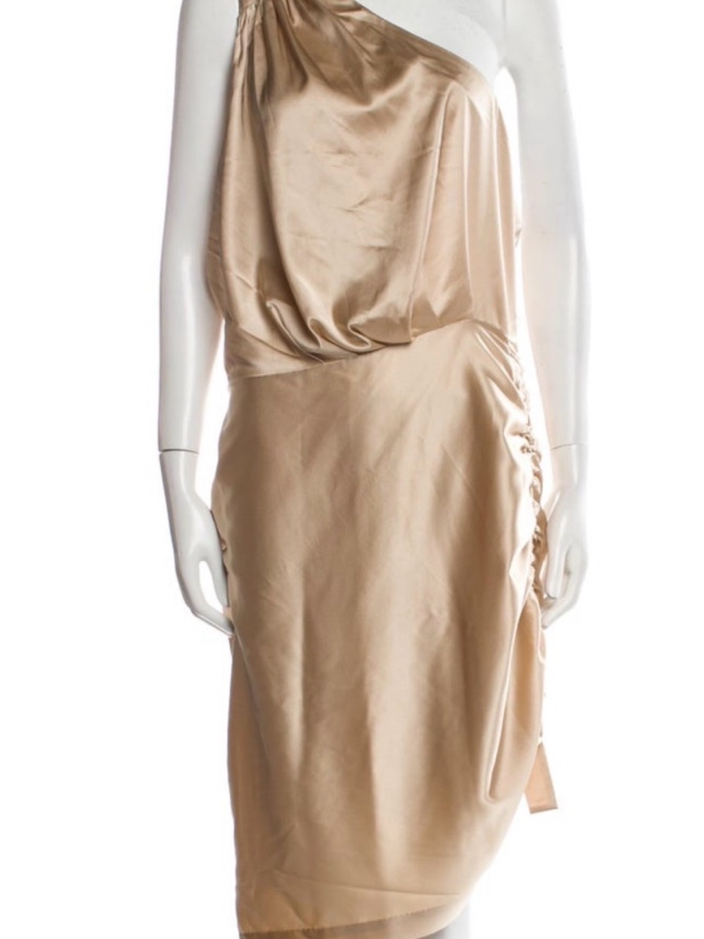 Retrofete One-Shoulder Satin Dress in Beige